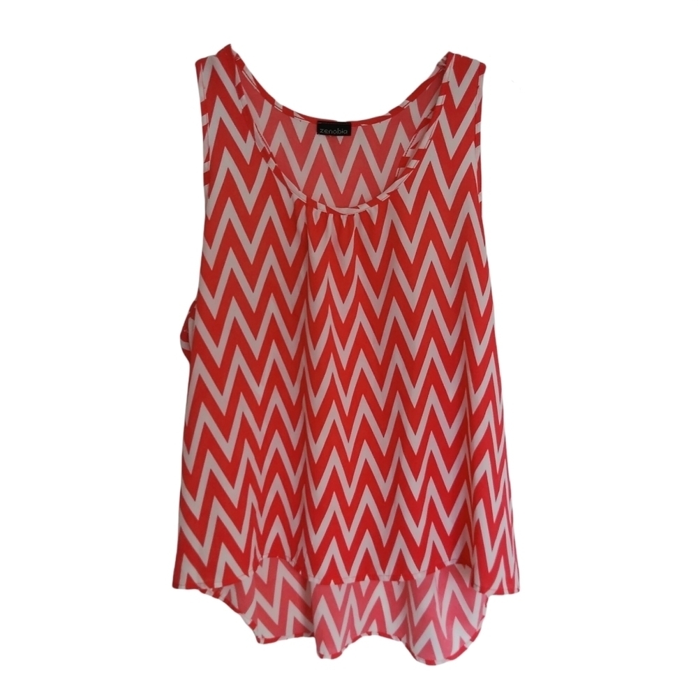 Coral/White Chevron Design Racerback Tank Sz S/M